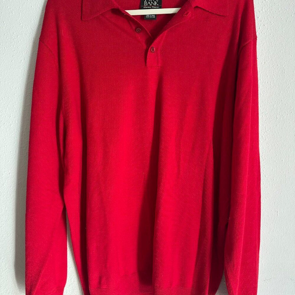 Jos A Bank Signature Polo Pullover Sweater XL 100% Italian Merino Wool Red - Picture 4 of 9